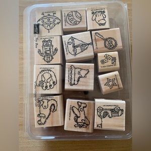 Stampin’ Up 2002 vtg stamps, Ufo , robot, frog, baseball mitt, sailboat and more